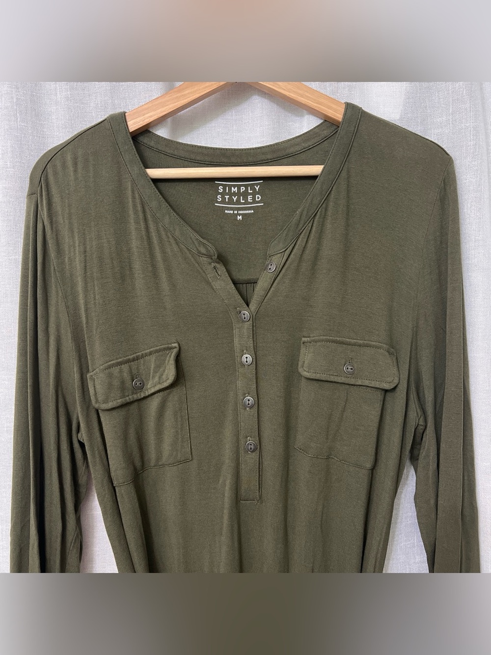 Simply Styled Olive Green Henley Button-Front Dress